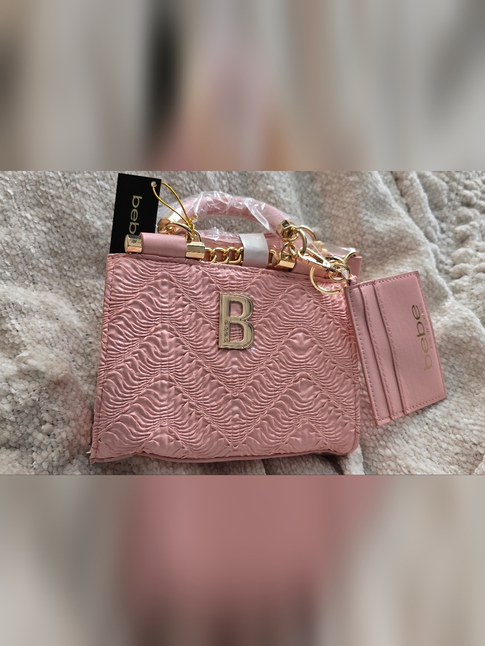 Bebe Pink Textured Satchel with Gold Hardware